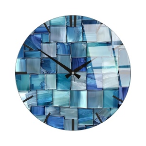 Wallxpert ceas de perete decorativ, sticla 100% grosime 4mm, diametru 40 cm, albastru - Verificat A · Re-Bloom