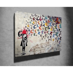 Wallxpert tablou decorativ canvas Banksy, 70x100 cm, 50% bumbac/50% poliester, imprimare digitala, cadru lemn 2x3 cm, multicolor - Verificat A · Re-Bloom - Img 4