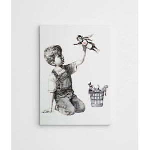 Wallxpert tablou decorativ canvas inspirat Banksy, 50x70 cm, 50% bumbac/50% poliester, imprimare digitala, cadru lemn 2x3 cm, alb/gri - Verificat A · Re-Bloom - Img 3