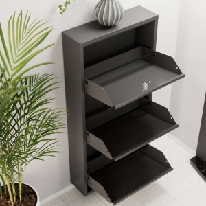 Woody Fashion dulap de pantofi 50x15x103 cm, metal 100% grosime 0.7mm, usi cu deschidere centrala magnetica, fixabil perete, antracit - Verificat A · Re-Bloom - Img 3