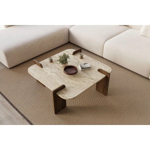 Afrolli masuta de cafea 90x90x35 cm, PAL melaminat, capacitate 35 kg, travertin si nuc - Verificat A · Re-Bloom - Img 4