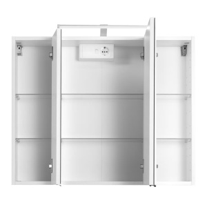 Ancona dulap baie oglinda LED 80x64x20 cm, 3 usi oglinda, 6 rafturi sticla, PAL alb, manere cromate - Verificat A · Re-Bloom - Img 5