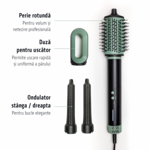 Aparat de coafat profesional Heinner HAS-R15BLDC-BK4, 1500W, Motor BLDC, 2 trepte de putere, 3 setari de temperatura, Functie auto curatare, Ionizare, Functie aer rece, Negru/Verde - Img 2