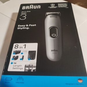 Aparat de tuns multifunctional Braun All-in-One Seria 3 AIO3540, 8-in-1, Lama ultra ascutita, 6 Piepteni, 1 Perie de curatare, 1 Saculet, 14 Setari de lungime , Autonomie 50 minute, Gri argintiu lucios, Resigilat, Grad A - Img 2