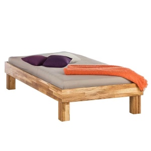 AresWOOD cadru pat 90x200 cm, lemn masiv stejar uleiat, 37 cm inaltime, dezasamblat - Verificat A · Re-Bloom