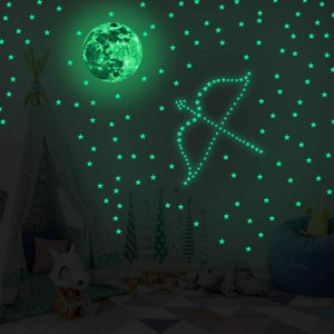 Autocolante luminoase de perete DAXIAO, luna si stele, verde, PVC, 30 x 30 cm / 12,5 x 17,5 cm - Img 2