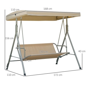 Balansoar de gradina cu baldachin Re-Bloom, otel/poliester/Teslin, 172x110x156 cm, baldachin 168x110 cm, 3 locuri, perne incluse, 210 kg, maro/bej - Verificat A · Re-Bloom - Img 3
