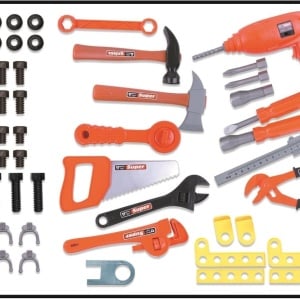 Banc de lucru jucarie Rovo 57008, masina de gaurit electrica, unelte si accesorii, 52 piese - Img 4