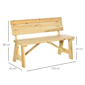 Banca de exterior pentru 2 persoane, lemn de pin, 116x56x80 cm, sezut 116x37cm/inaltime 45cm, capacitate 220kg, lemn natur - Verificat A · Re-Bloom - Img 6