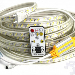 Banda LED FOLGEMIR, 5730 SMD 120 LED-uri/m banda usoara, iluminare 220 V 230 V, tub de iluminat impermeabil cu telecomanda IR, 3 culori pe banda, 8 m - Img 1