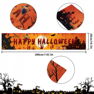 Banner pentru halloween YXHZVON, poliester, portocaliu/negru, 250 x 48 cm - Img 7