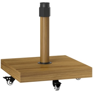 Baza pentru umbrela cu roti si frane Re-Bloom, metal/beton, 45x45x48 cm, compatibila stalpi 36-38-48mm, efect lemn - Verificat A · Re-Bloom