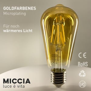 Bec Miccia, LED, sticla/metal, alb cald, E27, 3,4 W