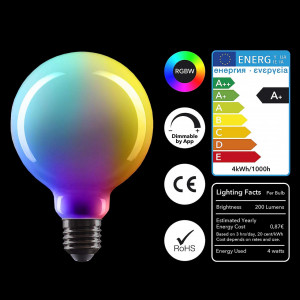 Bec smart CROWN, LED, RGB, E27, 360°, 4W, metal/sticla, 9,5 x 13,5 cm - Img 2