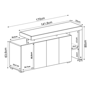 Beliz bufet cu iluminare LED 170x35x80 cm, PAL melaminat, travertin bej - Verificat A · Re-Bloom - Img 6