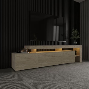 Beliz comoda TV 192x37x53 cm, PAL 18mm melaminat, bordura PVC, iluminare LED inclusa, travertin - Verificat A · Re-Bloom - Img 2