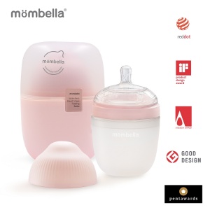 Biberon Anticolici Mombella Breast-Like, 210ml, Tetina M flux mediu, 100% Silicon, Old Roze - Img 1