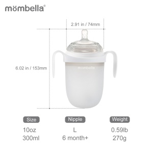 Biberon Anticolici Mombella Breast-Like, 300ml, Tetina 360Ãƒâ€šÃ‚Â° XL Flux Consistent, 100% Silicon, Ivory - Img 3