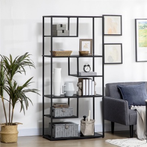 Biblioteca cu 7 nivele Re-Bloom, PAL/otel, negru, 83 x 34 x 180 cm, Resigilat, Grad A - Img 4