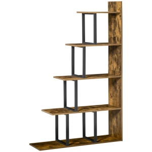 Biblioteca stil industrial Re-Bloom, 5 nivele, PAL, negru/maro rustic, 102 x 30 x 160 cm, Resigilat, Grad A - Img 1