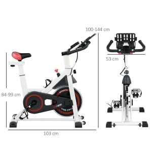 Bicicleta de spinning fitness, volanta 8kg, LCD, senzori puls, otel/ABS, Alb/Rosu/Negru - Verificat A · Re-Bloom - Img 3