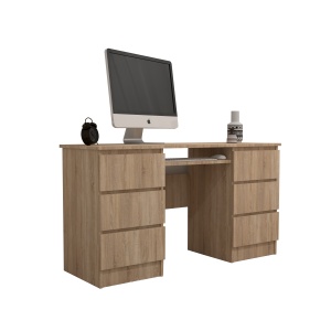 Birou Atelier Denver, dimensiuni 140x50x75 cm, culoare sonoma, include 6 sertare