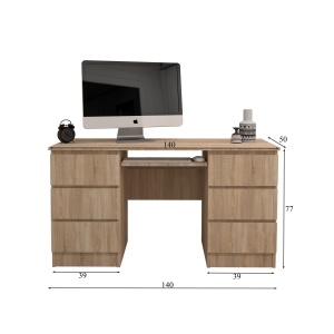 Birou Atelier Denver, dimensiuni 140x50x75 cm, culoare sonoma, include 6 sertare - Img 3