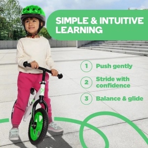 Bixe bicicleta fara pedale, cadru aluminiu, roti 12 inch, varsta 2-5 ani, verde/alb - Verificat A · Re-Bloom - Img 2