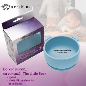 Bol din silicon cu ventuza, AppeKids, The Little Bear - Aqua Blue - Img 2