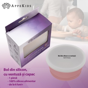 Bol din silicon cu ventuza si capac, AppeKids - Old Rose - Img 2