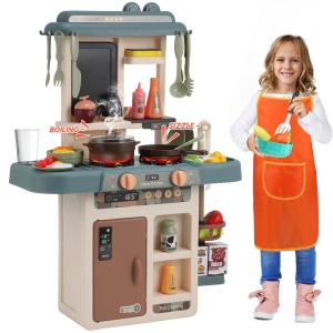 Bucatarie copii, Rovo 187, aragaz de jucarie, chiuveta cu circuit de apa, aragaz aburi, sunete, lumini, frigider, fructe, legume, multiple accesorii, 42 de piese
