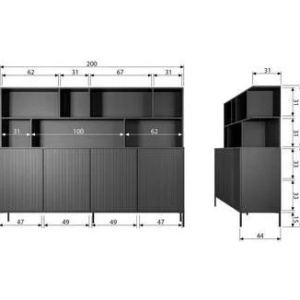 Bufet Ambia, lemn masiv/metal, negru, 200 x 150 x 44 cm