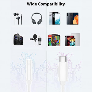 Cablu adaptor audio  tip C Kiuiom, ABS, alb, 11,7 cm