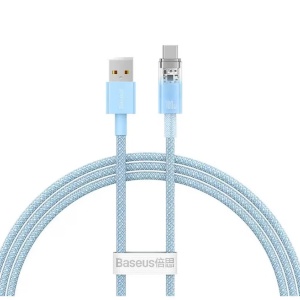 Cablu Baseus Explorer, USB la USB-C, 100W, 6A, Quick Charge, 1m, Albastru Deschis, Resigilat, Grad A