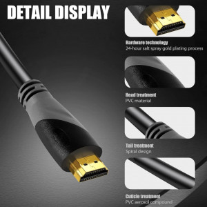 Cablu HDMI 2.0 Daprainno, aliaj de cupru/PVC, negru/gri/auriu, 2 m, 4K
