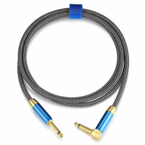 Cablu pentru chitara electrica 6,35 mm EBXYA, nailon/metal, gri/albastru/auriu, 3 m - Img 4