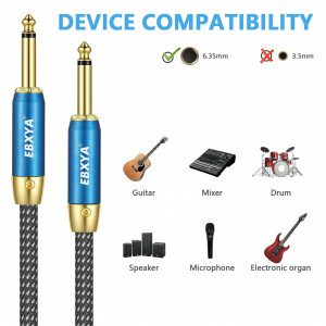 Cablu pentru chitara electrica 6,35 mm EBXYA, nailon/metal, gri/albastru/auriu, 3 m