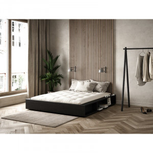 Cadru de pat Ziggy, lemn masiv, negru, 140 x 200 cm - Img 3
