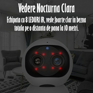 Camera Spion Wireless, Baby Monitor, FullHD 2MP, Monitorizare Bebelusi, Auto Tracking, Vedere Nocturna, Audio-Video, Sunet bidirectional, Rotire automata, Rezolutie 1920x1080, Senzor Miscare, Alb - Img 3