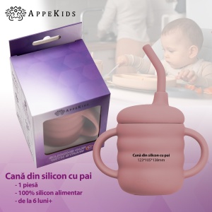 Cana din silicon cu pai, AppeKids - Old Rose - Img 2