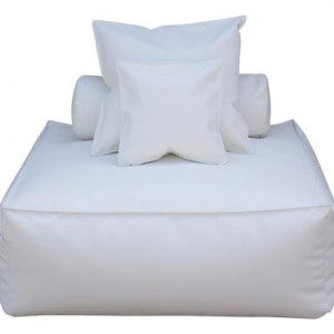 Canapea Panama, piele ecologoca, alb, 110 x 110 x 90 cm - Img 1