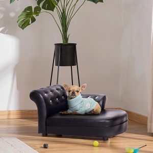 Canapea tapitata pentru caine, lemn masiv/PVC, negru, 82,5 × 45 × 41,5 cm, Resigilat, Grad A - Img 4