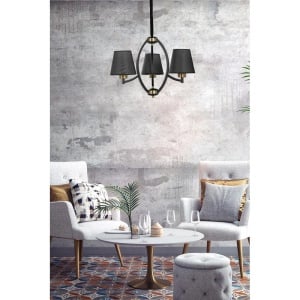 Cumpara Candelabru cu 3 lumini Robbins, metal/textil, negru/auriu/bej, 60 x 80 cm de la Chilipirul-zilei în rate, cu cardul sau plata la livrare!