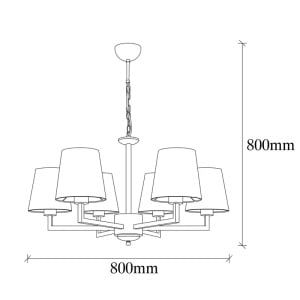 Candelabru Wodina, 6 lumini, metal/textil, negru/crem, 80 x 80 x 70-80 cm