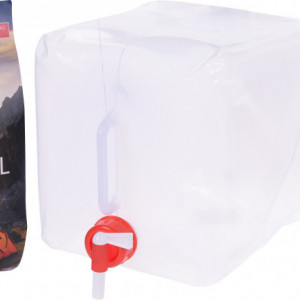 Canistra pliabila Karll de 10 litri cu robinet, polietilena, transparent/rosu/alb, 17 x 17 x17 cm