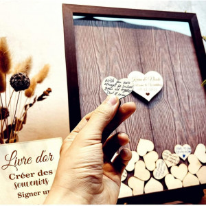 Carte pentru oaspeti Neamon, lemn, maro, 100 inimi, 39 x 31 cm - Img 5