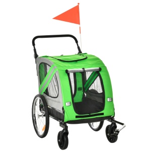 Carucior pentru caini 2 in 1 Re-Bloom, otel/Oxford, 140x72.5x108 cm (remorca), interior 79x55x63 cm, roti 20+50 cm, max 20 kg animal, verde/negru - Verificat A · Re-Bloom
