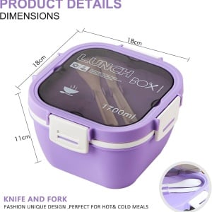 Caserola compartimentata pentru pranz Sousnous, silicon/plastic, violet/alb/gri, 18 x 18 x 11 cm, 1700 ml