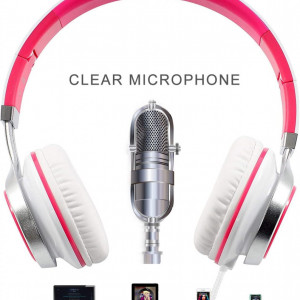 Casti audio pliabile Biensound, cu microfon, mufa Jack 3,5 mm, piele PU, alb/roz/argintiu - Img 5