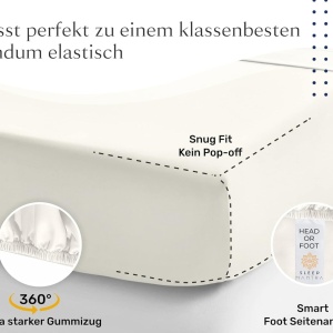 Cearsaf cu elastic Sleep Mantra, poliester/bumbac, fildes, 200 x 200 x 30 cm - Img 4